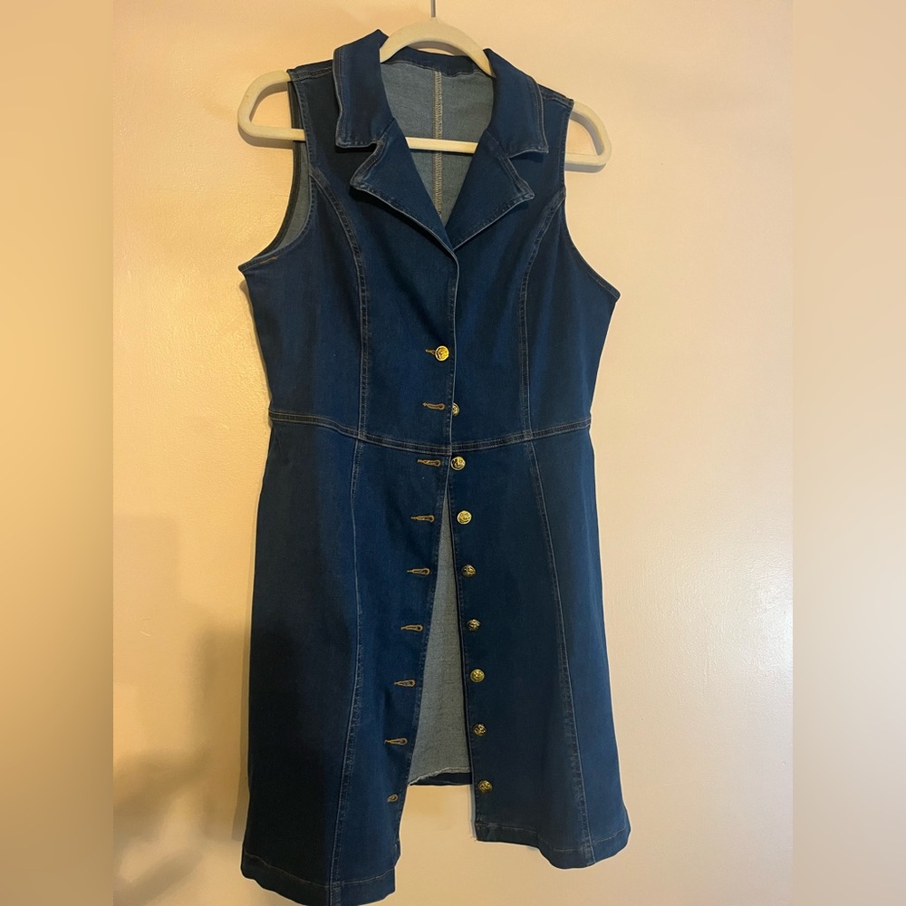 Sleeveless Denim Button-Down Dress